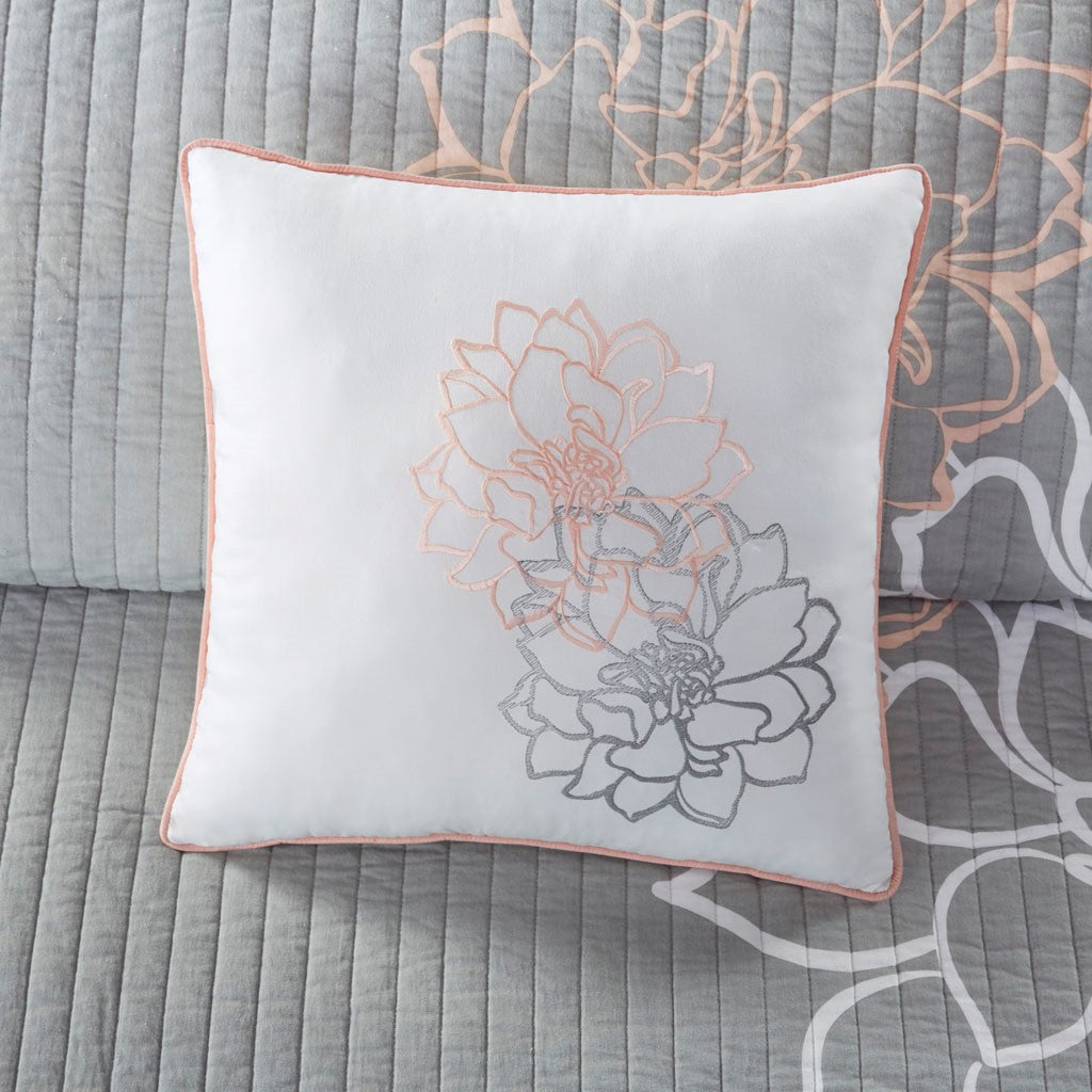 Lola 6 Piece Reversible Cotton Printed Coverlet Set - Grey/Blush