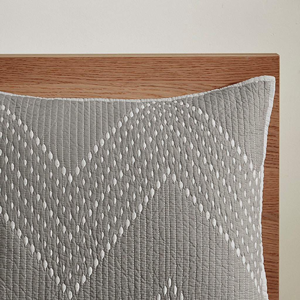 Pomona Cotton Embroidered 3 Piece Coverlet Set - Gray