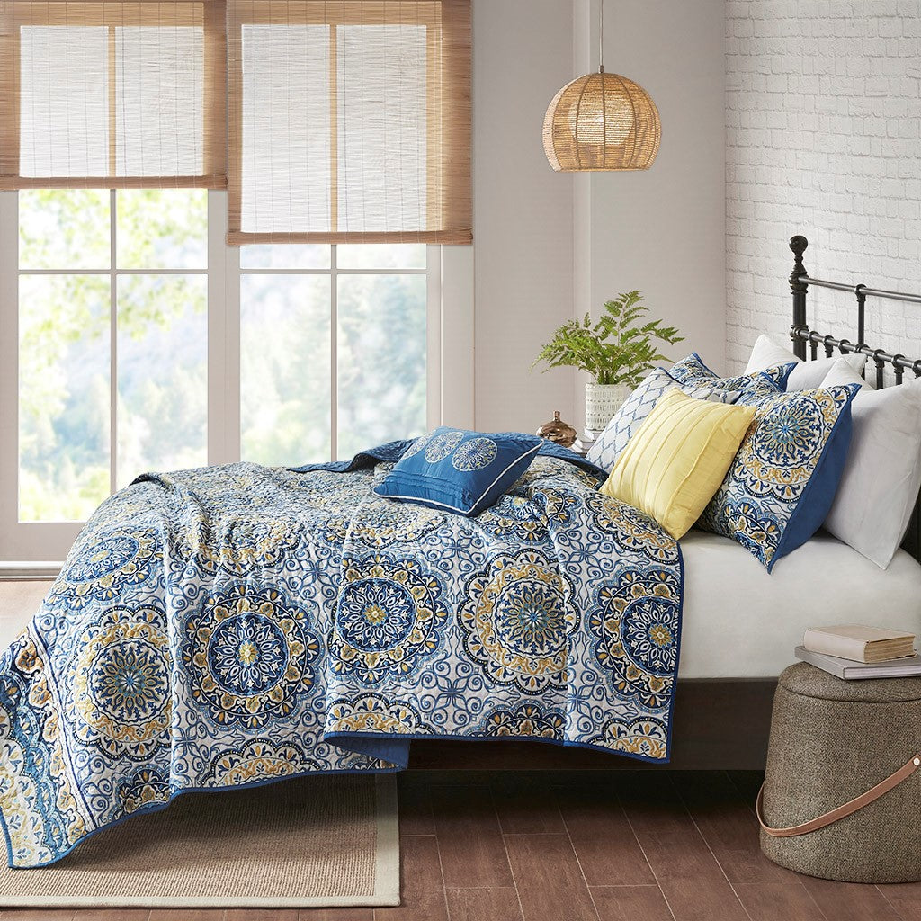 Tangiers 6 Piece Reversible Coverlet Set - Blue