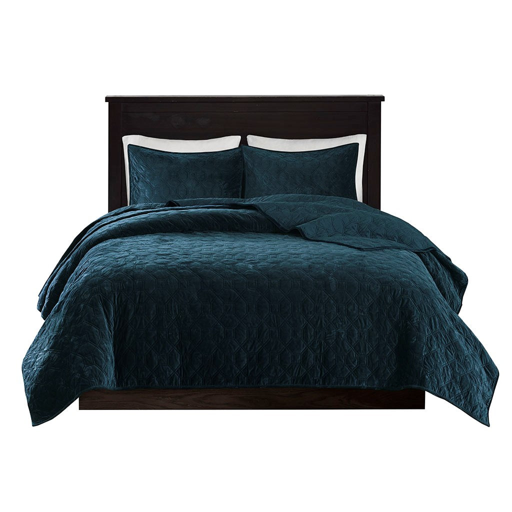 Harper Velvet 3 Piece Coverlet Set - Teal