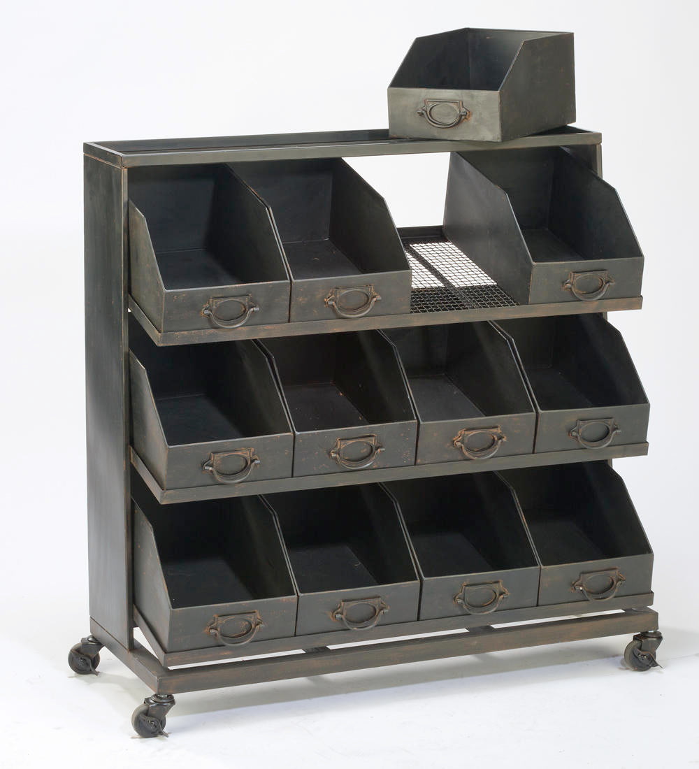 Industrial Black Iron 12-Bin Shelf