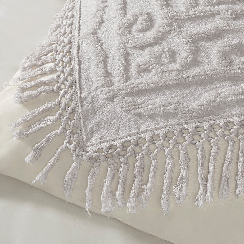 Laetitia Tufted Cotton Chenille Medallion Fringe Coverlet Mini Set - Grey