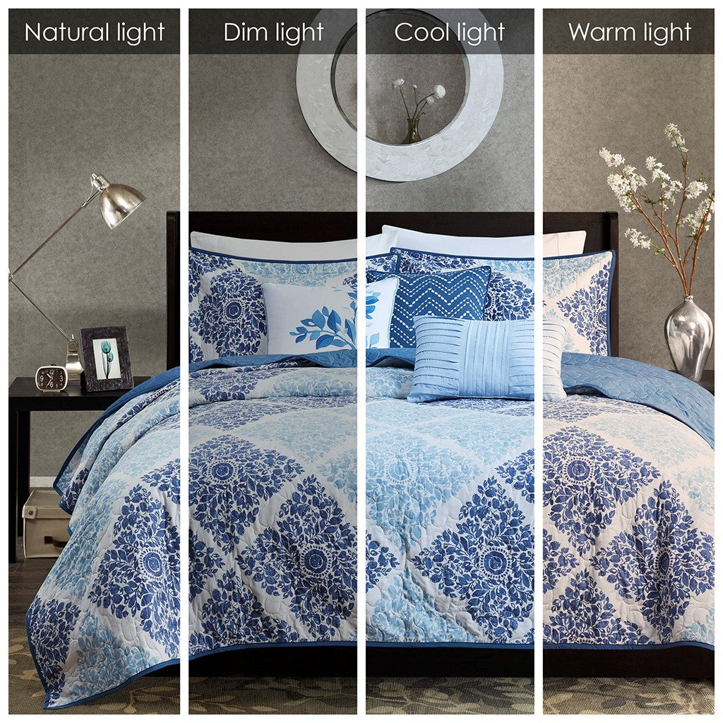 Claire 6 Piece Reversible Coverlet Set - Blue