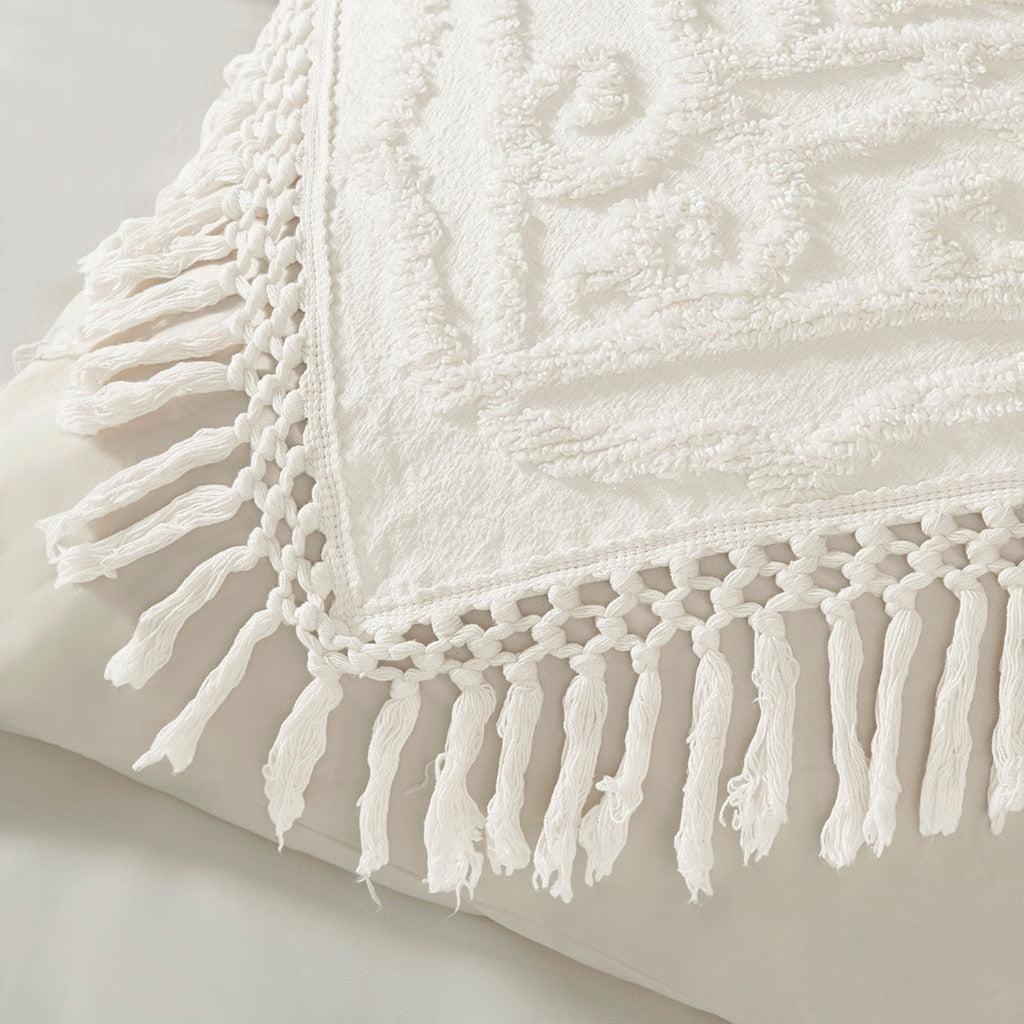 Laetitia Tufted Cotton Chenille Medallion Fringe Coverlet Mini Set - Off White