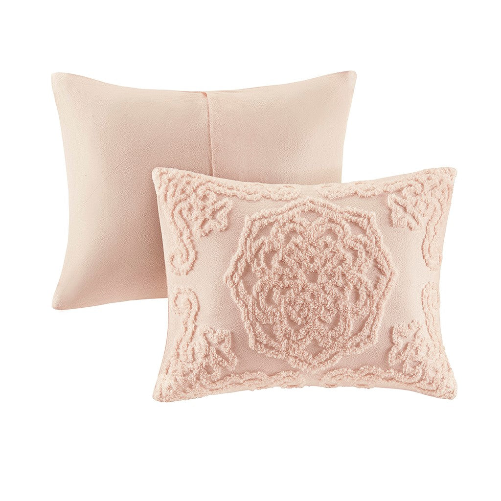 Laetitia Tufted Cotton Chenille Medallion Fringe Coverlet Mini Set - Blush
