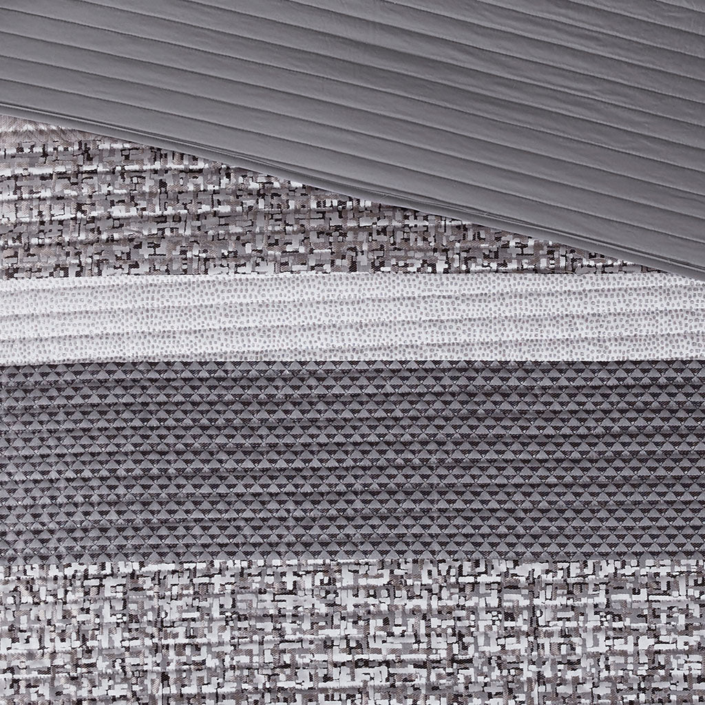 Rhapsody 6 Piece Reversible Jacquard Quilt Set with Throw Pillows in Grey/Taupe