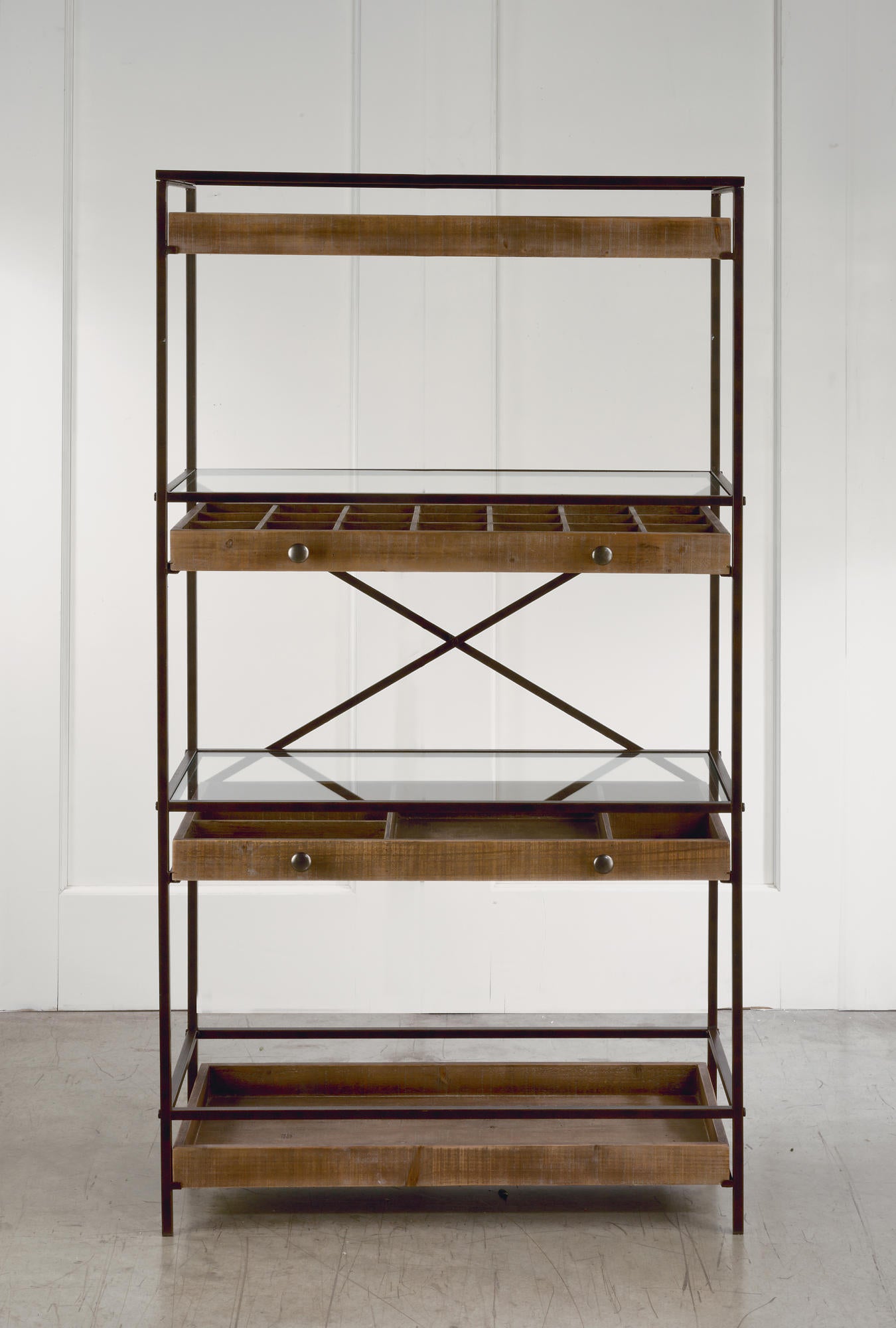 4-Tier Display with Glass Covered Storage Drawers