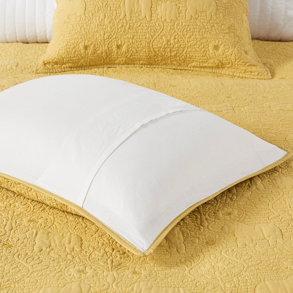 Kandula 3 Piece Reversible Cotton Quilt Set in Yellow