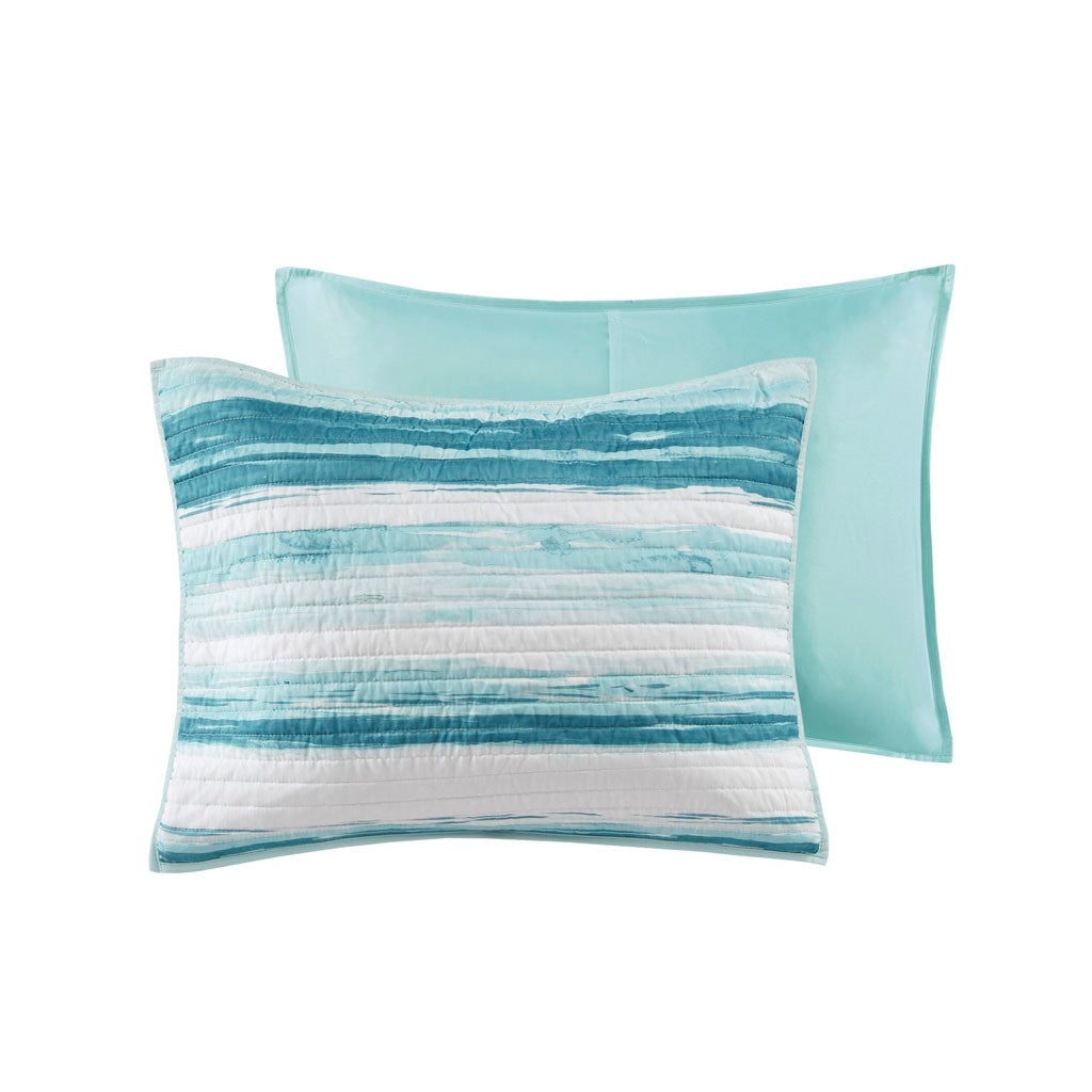 Marina 6 Piece Quilted Microfiber Coverlet Set with Throw Pillows - Aqua