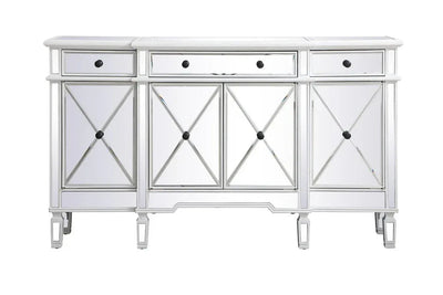 Elegant 60 Inch Mirrored Credenza in Antique White