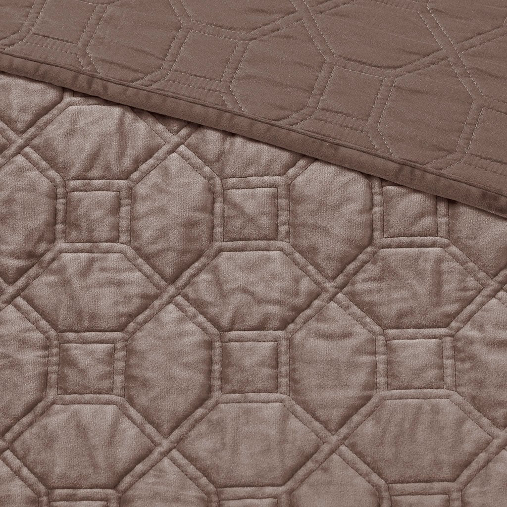 Harper Velvet 3 Piece Coverlet Set - Taupe