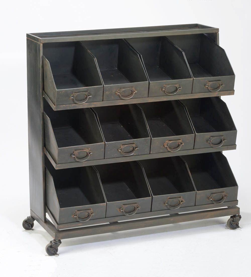 Industrial Black Iron 12-Bin Shelf