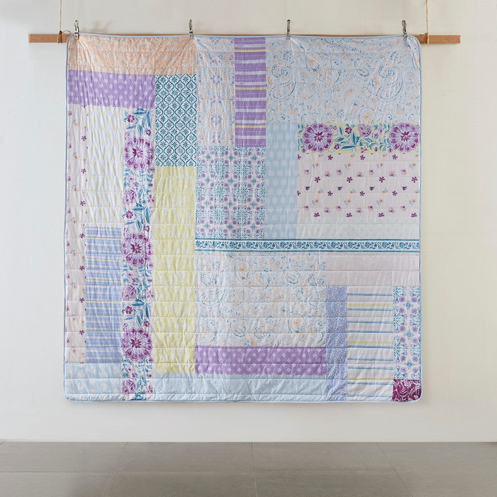Emmaline Patchwork Printed Cotton Reversible Coverlet Set