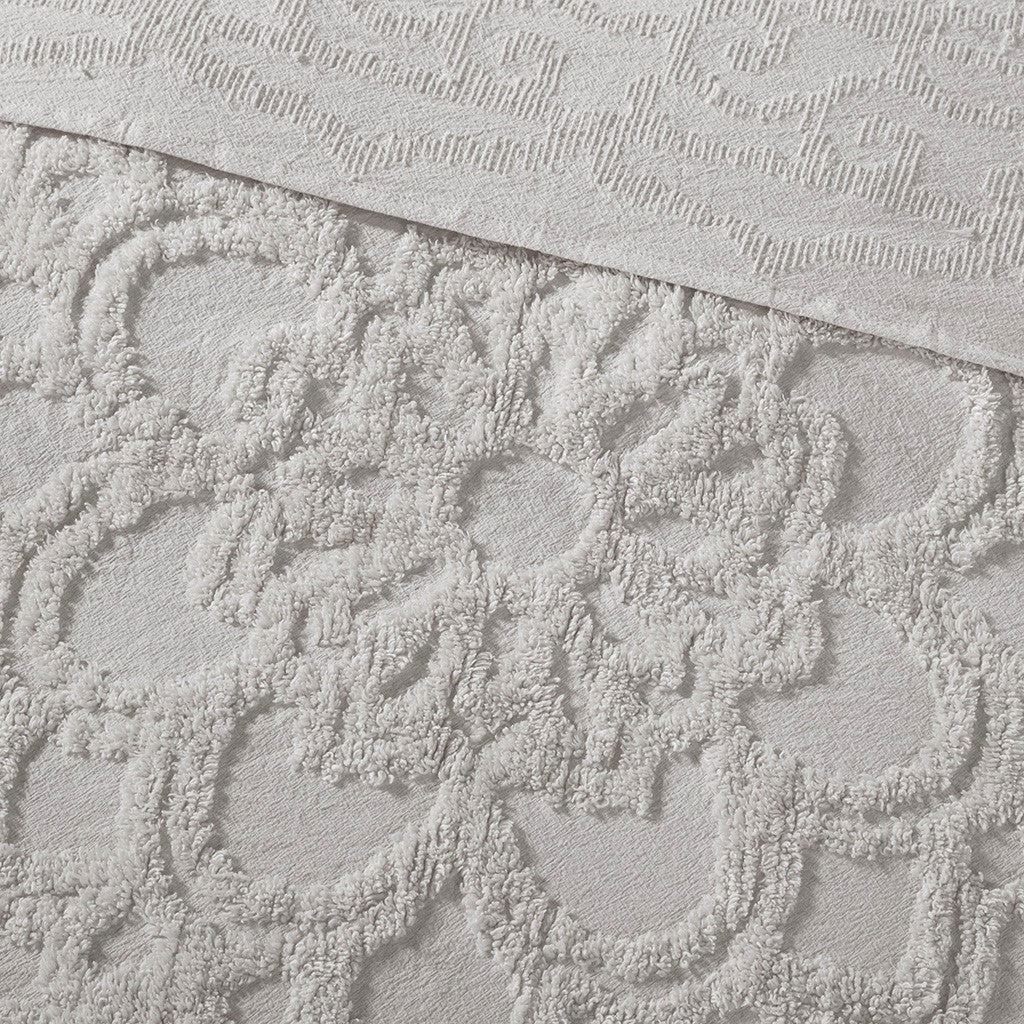 Laetitia Tufted Cotton Chenille Medallion Fringe Coverlet Mini Set - Grey