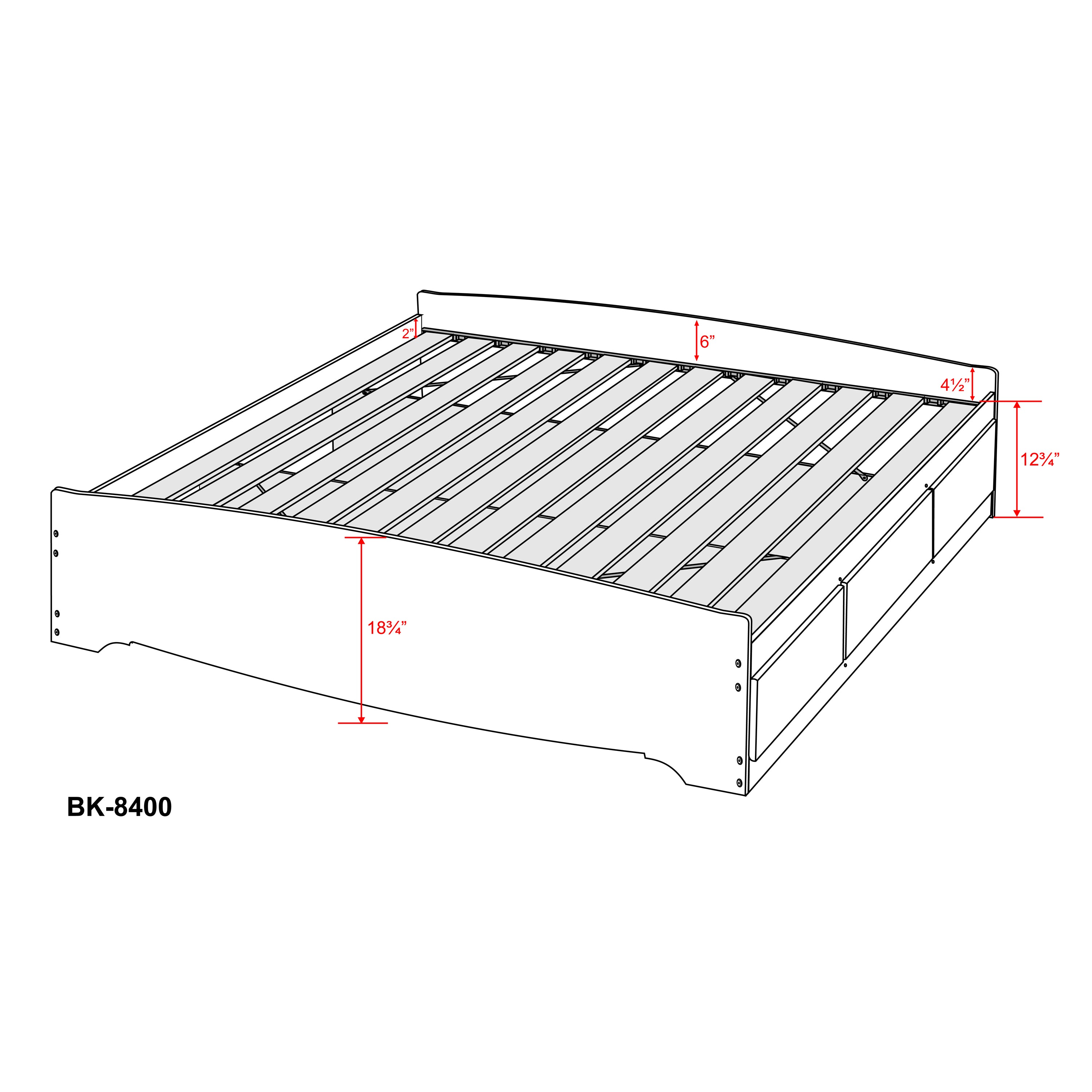 Prepac Manhattan Wooden King Bookcase Platform Storage Bed in Black