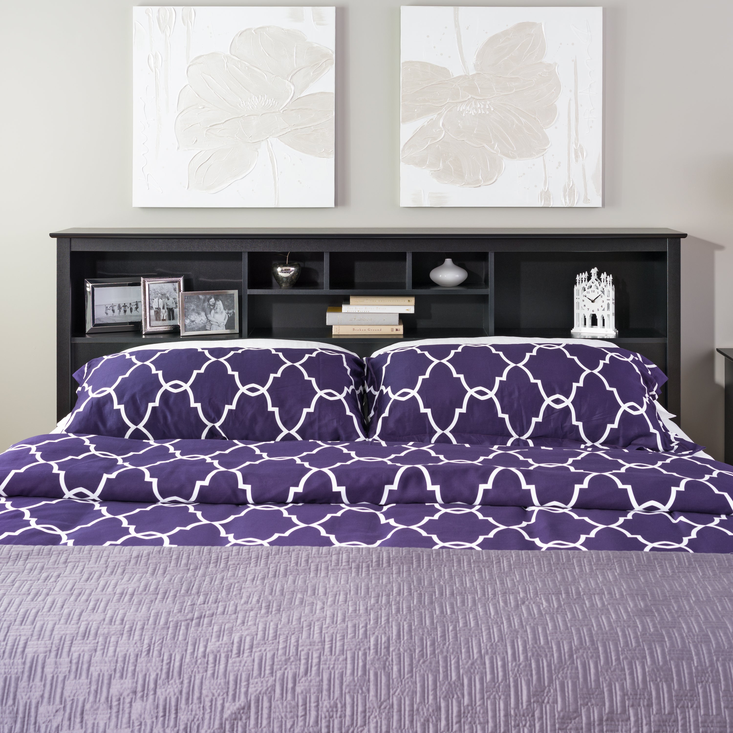 Prepac Manhattan Wooden King Bookcase Platform Storage Bed in Black