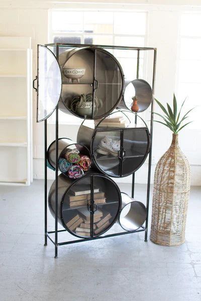 Iron And Glass Circles Shelving Unit