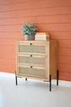 Wood Bedside Table With Three Woven Cane Drawers