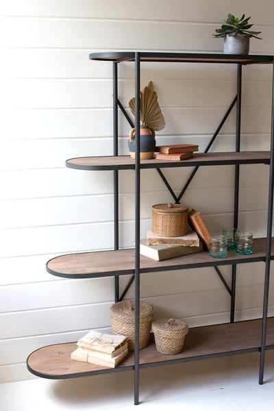 Oval Wood And Metal Four Tiered Display Shelf