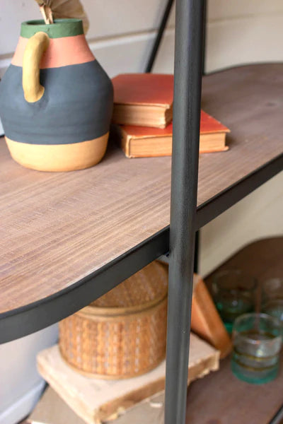 Oval Wood And Metal Four Tiered Display Shelf
