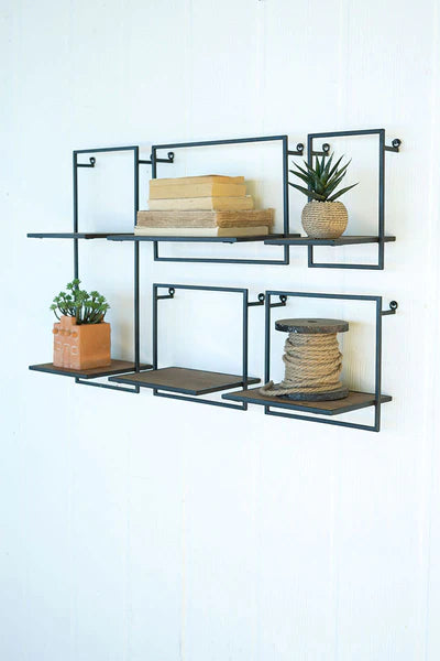 Set of 14 Wood and Metal Shelves