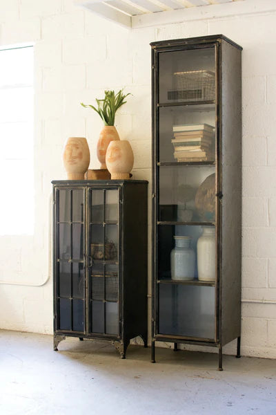 Tall Iron And Glass Apothecary Cabinet