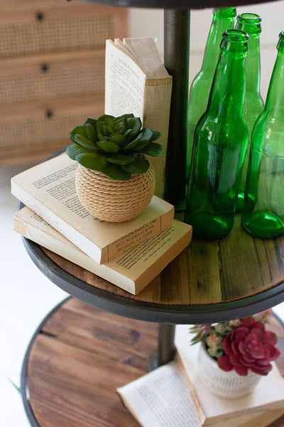 Four Tiered Recycled Wood And Metal Display Tower
