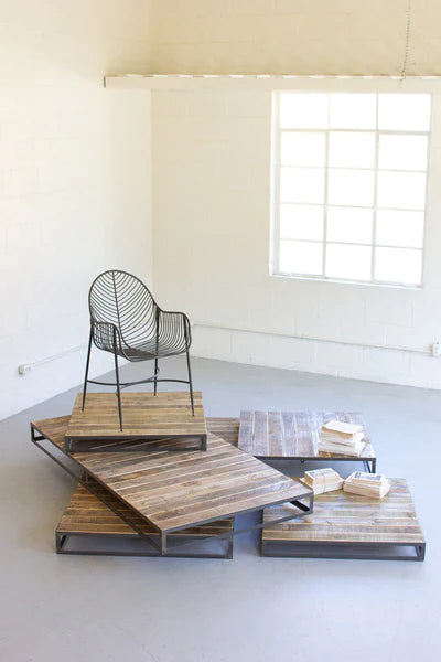 Set of Five Recycled Wood And Iron Store Display Risers/Platforms