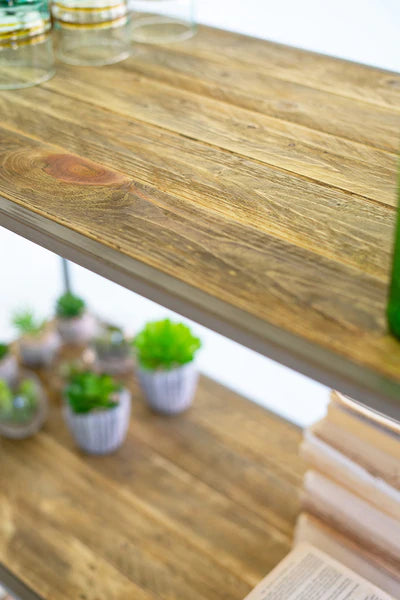 Tall Recycled Wood Shelving Unit With Arched Metal Frame