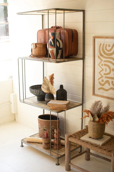 Asymmetrical Wood And Metal Display Shelf