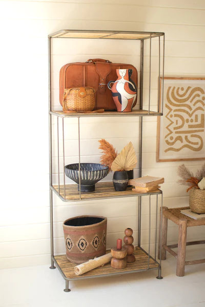 Asymmetrical Wood And Metal Display Shelf