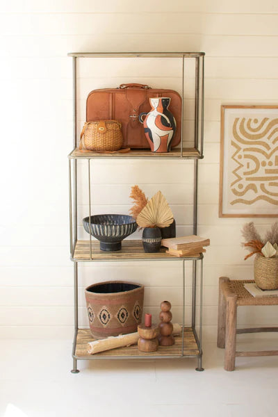 Asymmetrical Wood And Metal Display Shelf