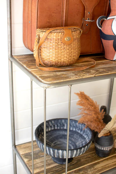 Asymmetrical Wood And Metal Display Shelf