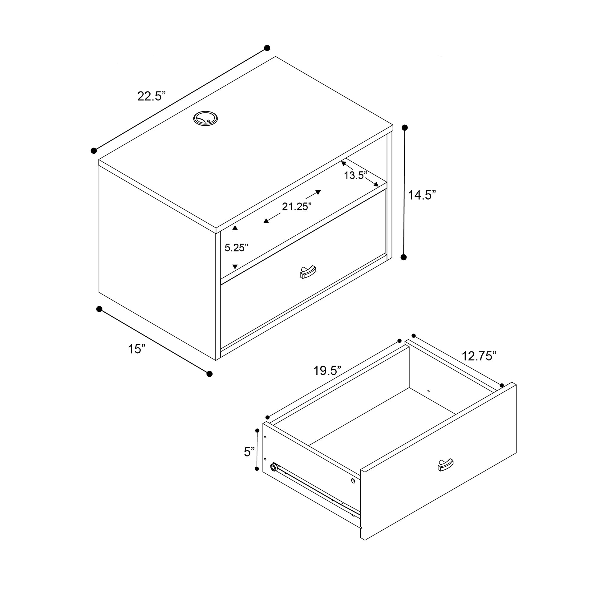 Floating Hanging Nightstand with Drawer