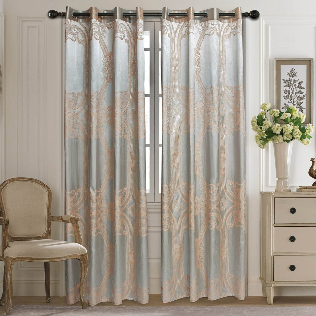 Curtains Damask Jacquard Grommet Semi-Blackout, Rouen by Dolce-Mela 60x100