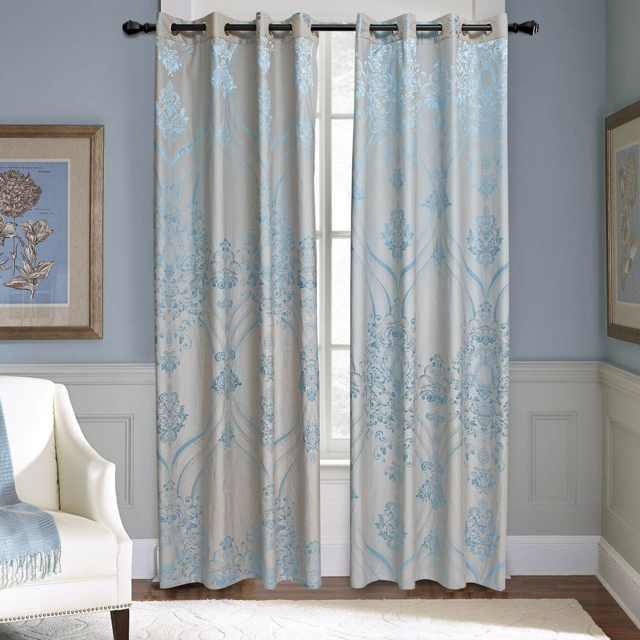 Curtains Damask Jacquard Grommet Semi-Blackout, Troyes by Dolce-Mela 60x100