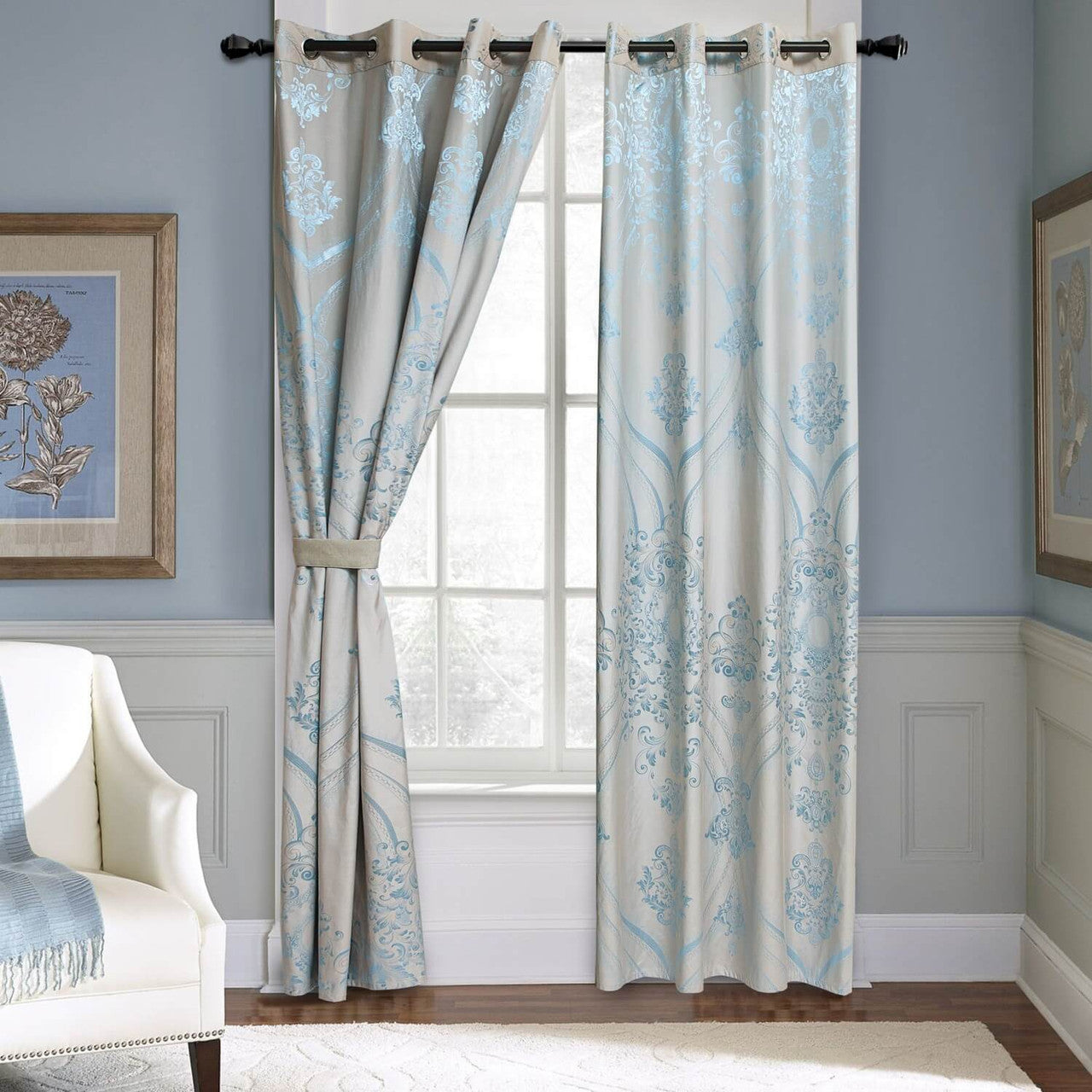 Curtains Damask Jacquard Grommet Semi-Blackout, Troyes by Dolce-Mela 60x100