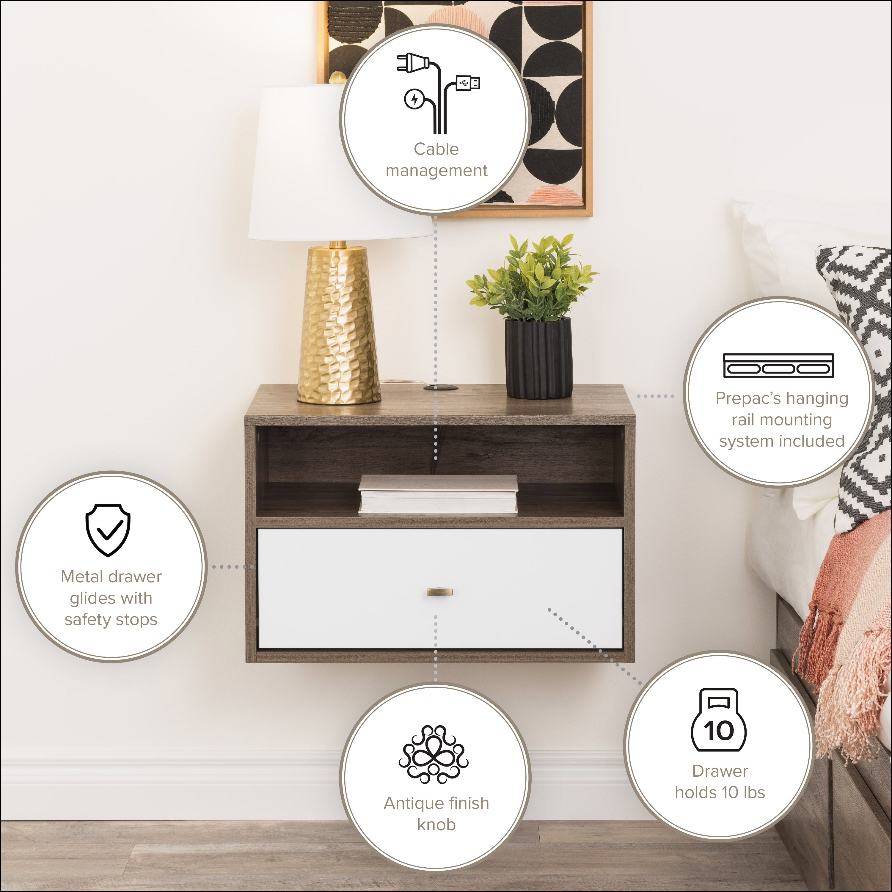 Floating Hanging Nightstand with Drawer