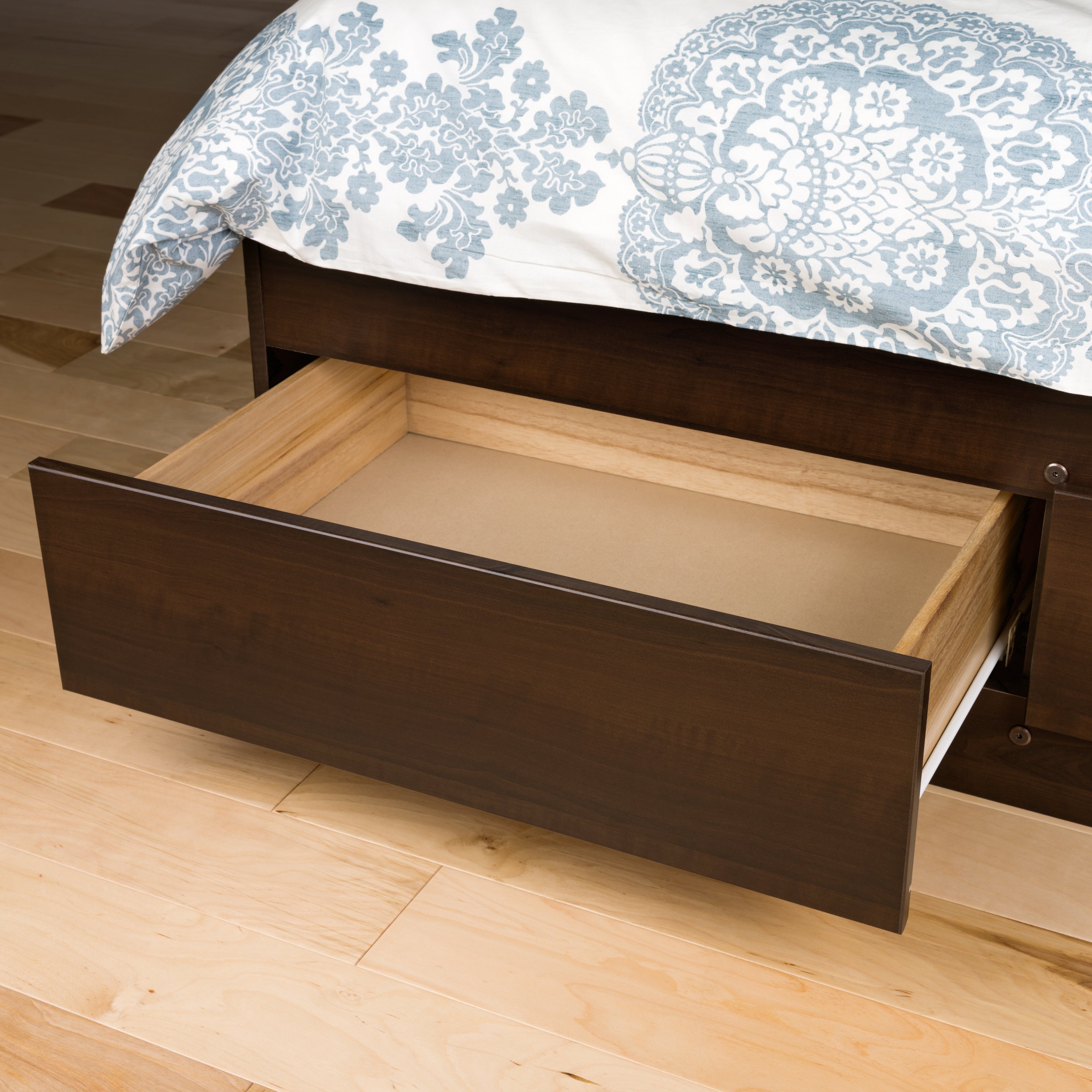 Prepac Manhattan Wooden King Bookcase Platform Storage Bed in Espresso