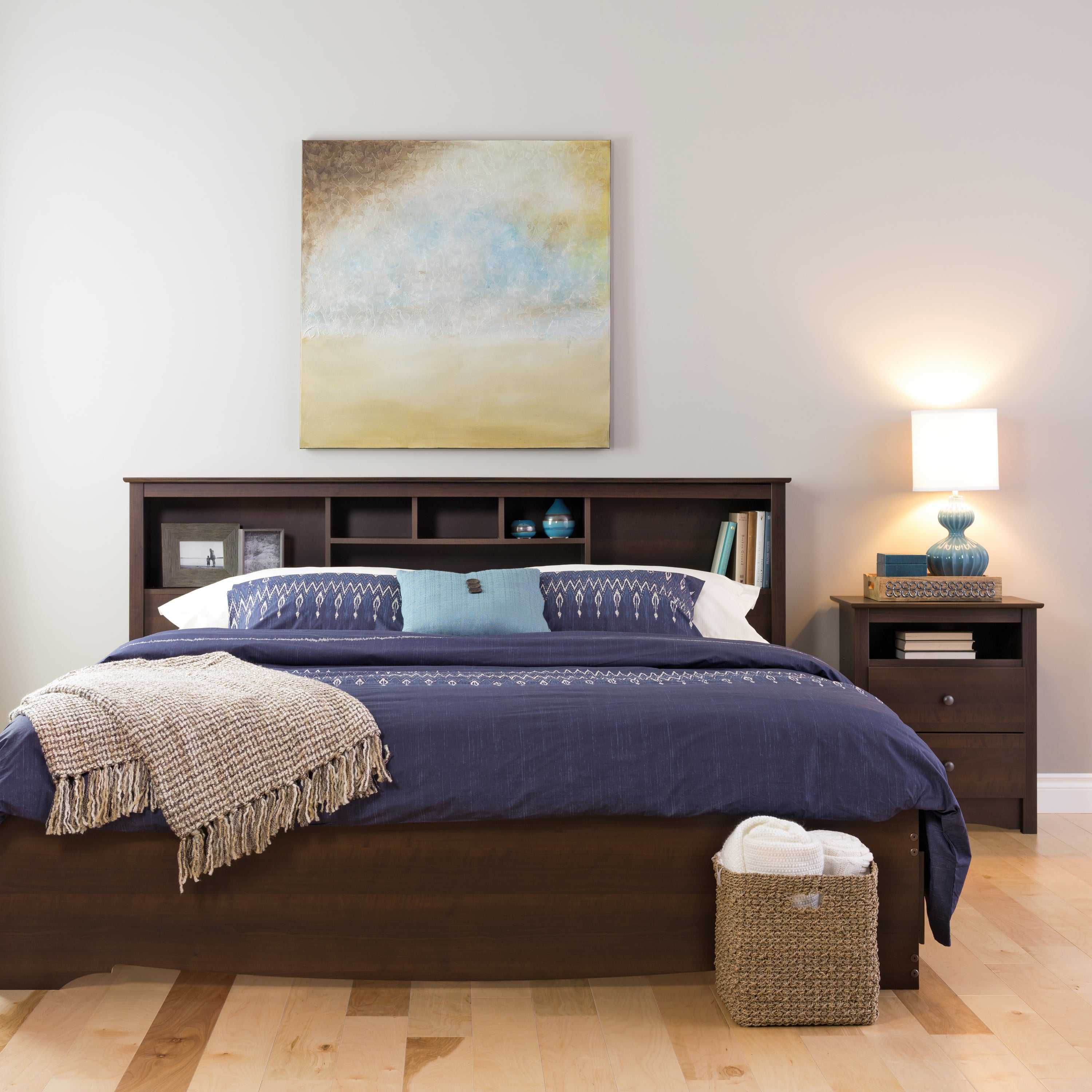 Prepac Manhattan Wooden King Bookcase Platform Storage Bed in Espresso