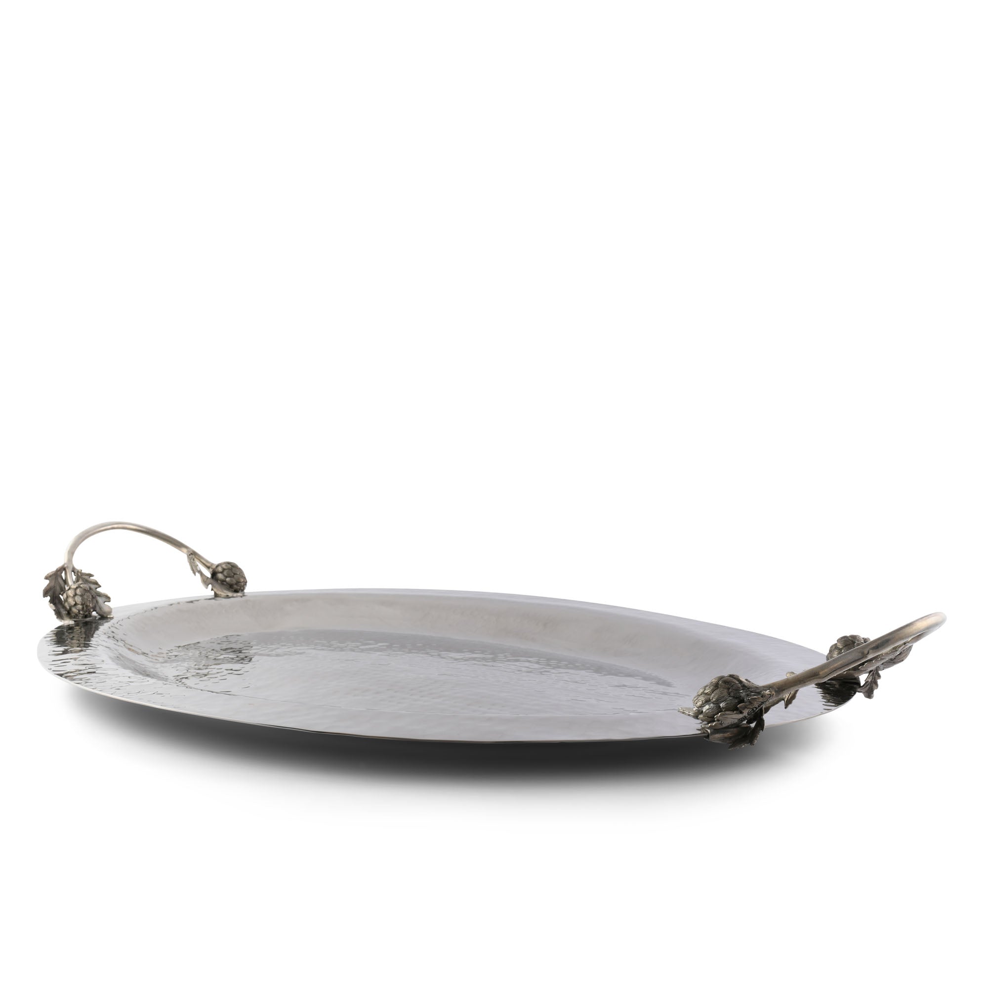 ARTICHOKE HANDLE LARGE STEEL SERVING TRAY