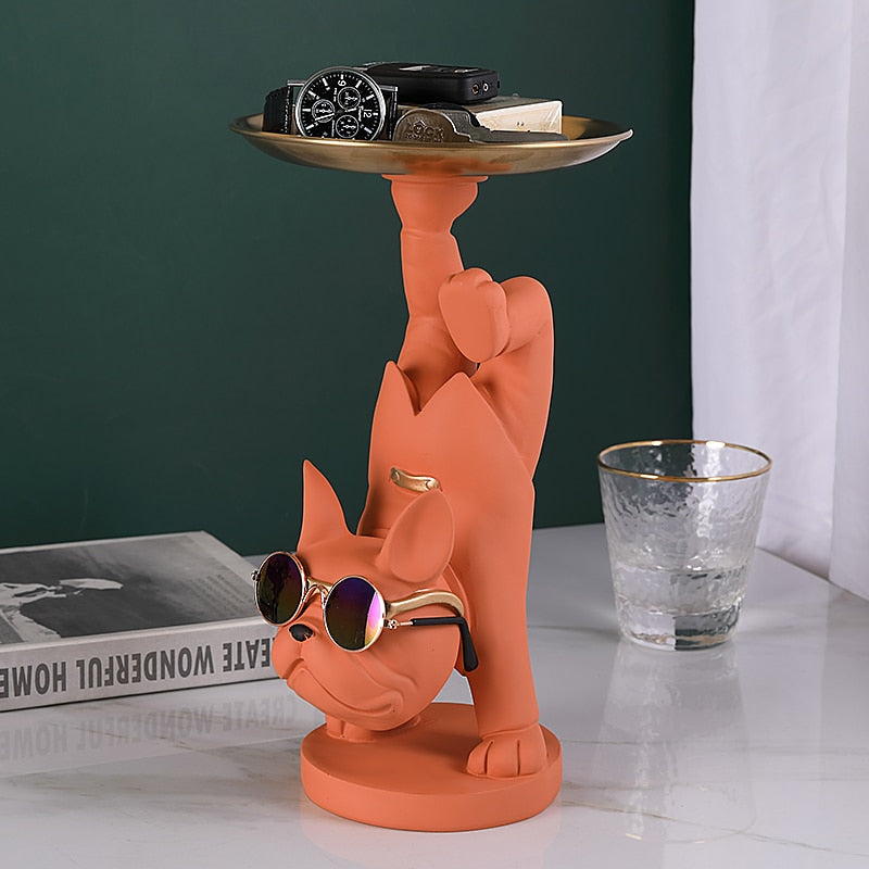 Resin Dog Statue Living Room Decor Decorative Storage Tray Sculpture Table Ornaments Animal Figurines for Home Desk Decoration