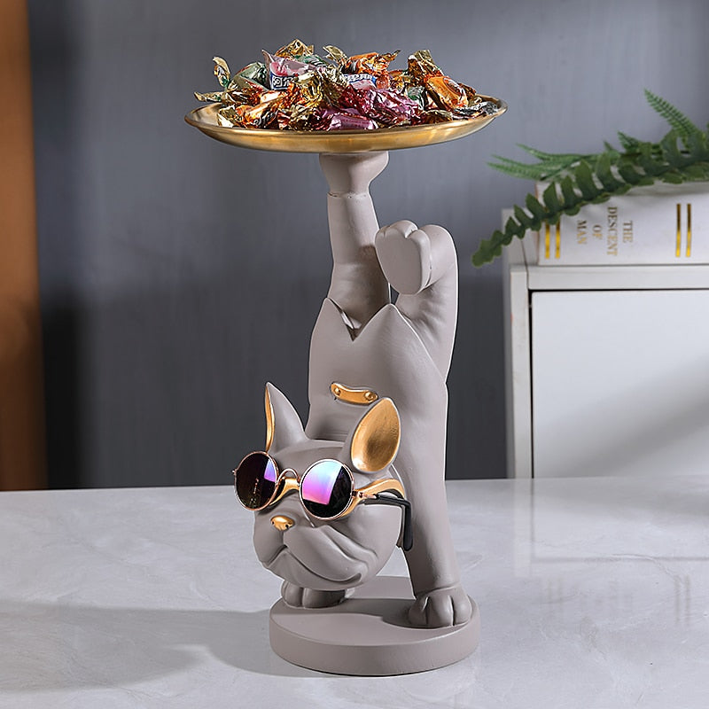 Resin Dog Statue Living Room Decor Decorative Storage Tray Sculpture Table Ornaments Animal Figurines for Home Desk Decoration