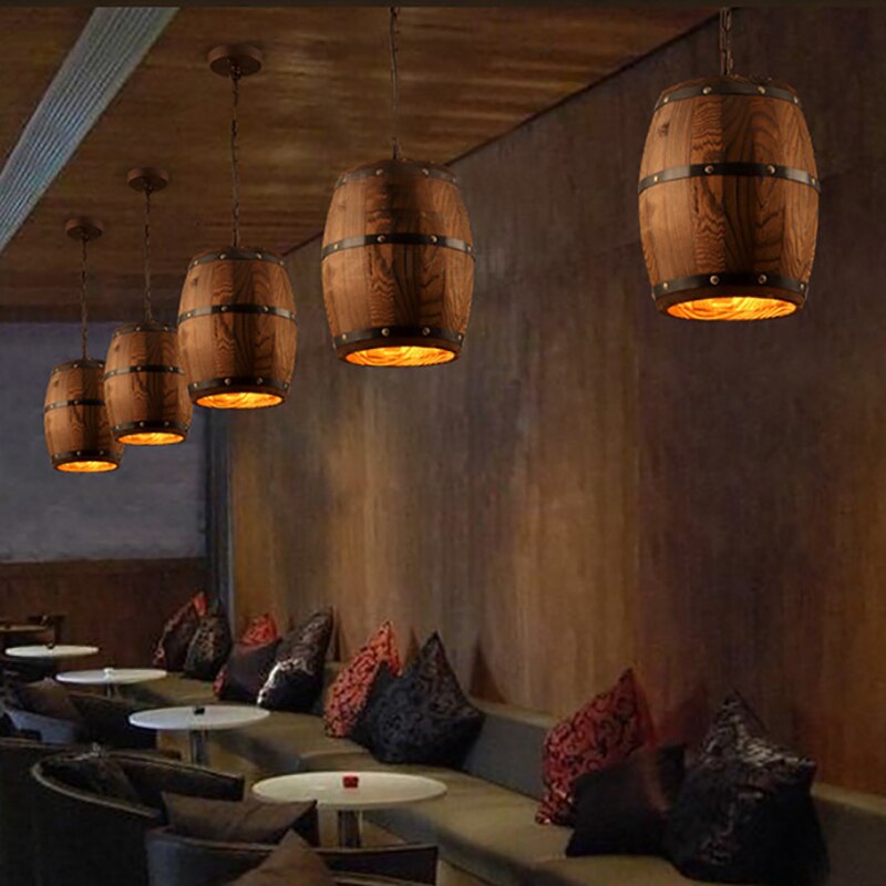 Ceiling Barrel Lamp Wood Wine Barrel Hanging Fixture Pendant Lighting Suitable For Bar Cafe Lights Atomasphere Restaurant Lamp