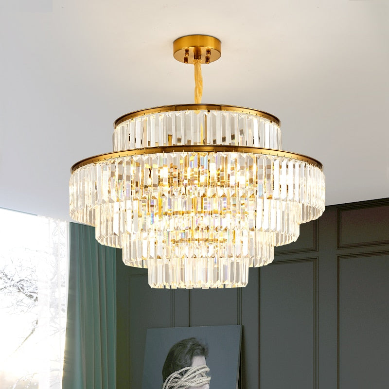 FSS Modern LED Luxury Round Golden Crystal Chandelier Lighting For Living Room Dining Room Lamp Bedroom Indoor Light Fixtures