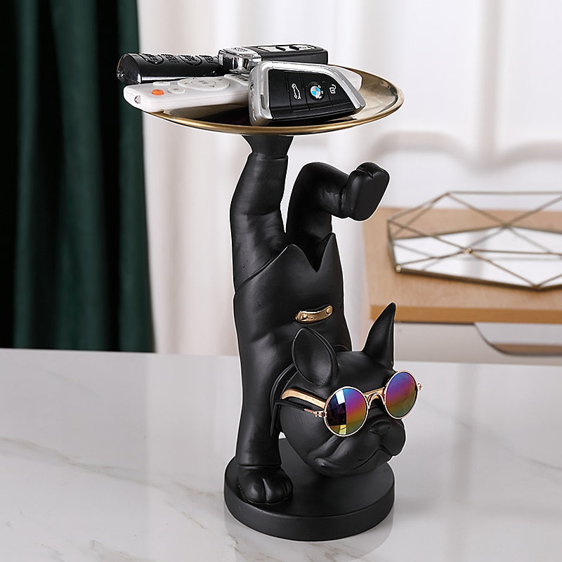 Resin Dog Statue Living Room Decor Decorative Storage Tray Sculpture Table Ornaments Animal Figurines for Home Desk Decoration