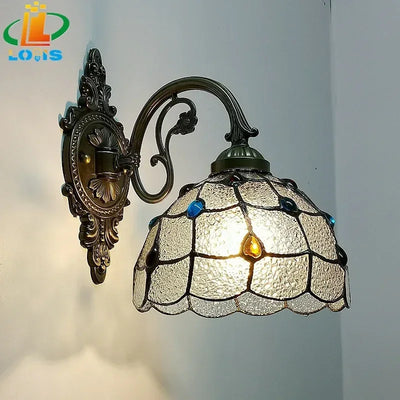 Nordic Peacock Tail Glazed Wall Lamp Tiffany Style Bedroom Balcony Living Room Backdrop Lighting Bar Led Simple Wall Lamps