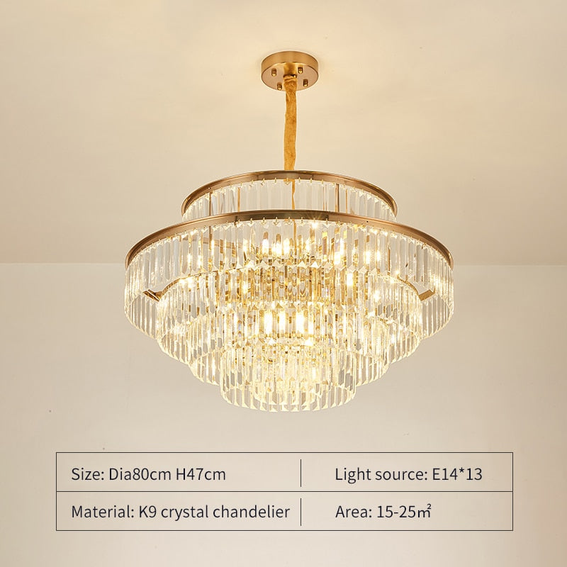 FSS Modern LED Luxury Round Golden Crystal Chandelier Lighting For Living Room Dining Room Lamp Bedroom Indoor Light Fixtures