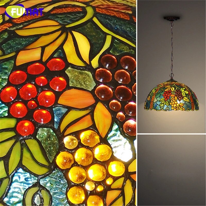 FUMAT Modern Pendant Ceiling Lamps Tiffany Grape Stained Glass Kitchen fixture Ceiling Chandelier Hanging