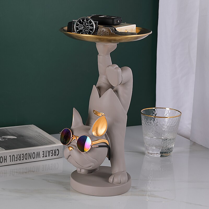 Resin Dog Statue Living Room Decor Decorative Storage Tray Sculpture Table Ornaments Animal Figurines for Home Desk Decoration